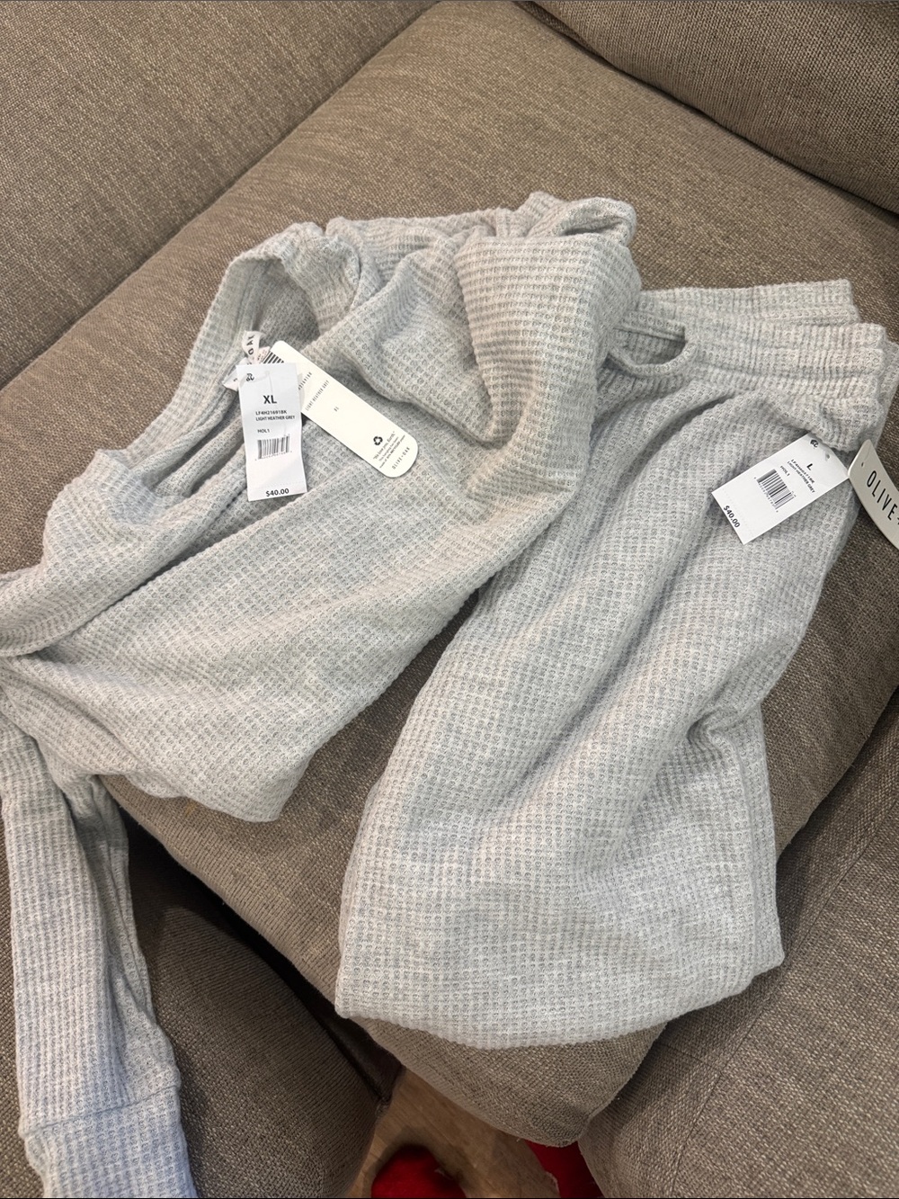 Olive & Oak Kids Light Gray Waffle Knit Joggers
